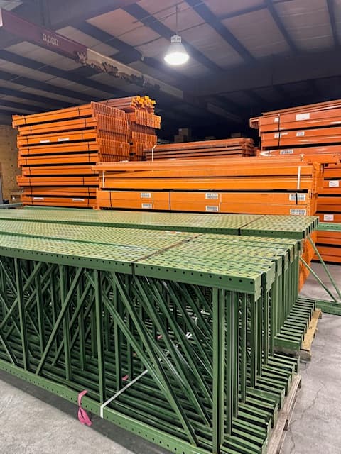 Used pallet racking inventory available for sale — quality-inspected selective rack components